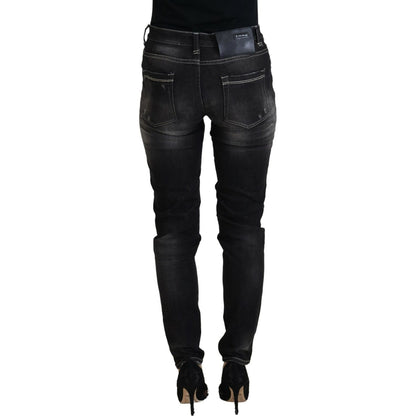 Acht Black Washed Mid Waist Tapered Women Casual Denim Jeans