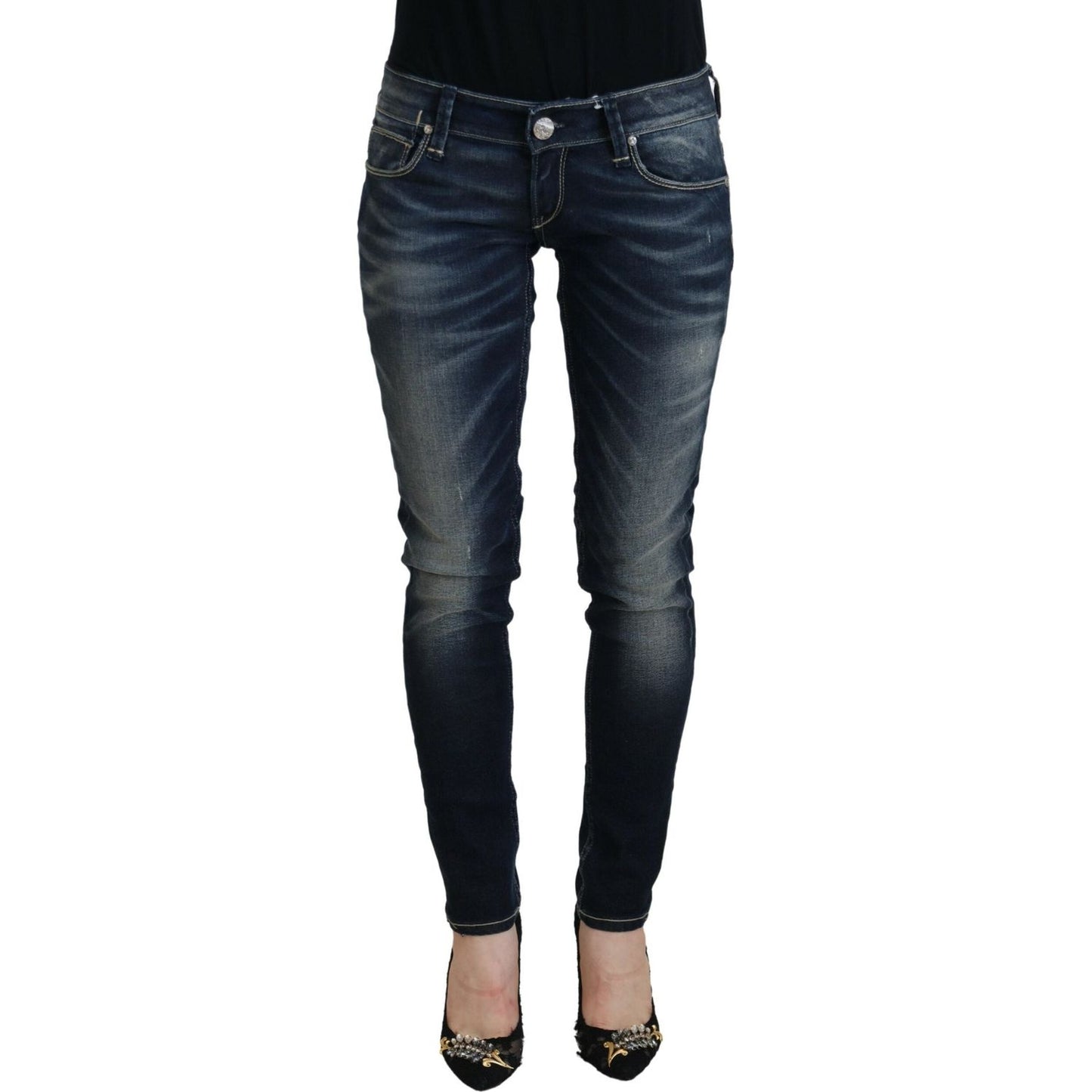 Acht Blue Washed Cotton Slim Fit Women Denim Jeans