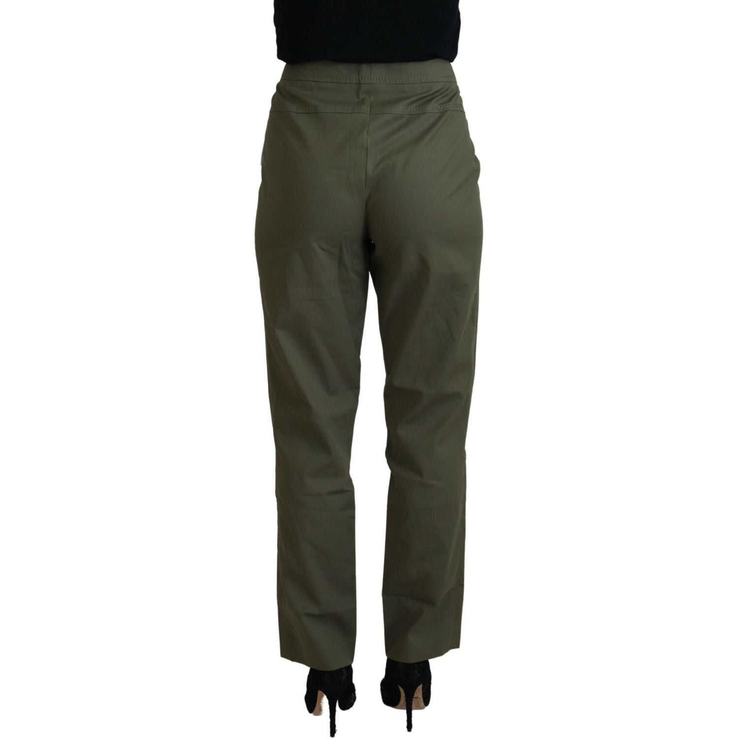 LAUREL Green Cotton High Waist Women Tapered Pants