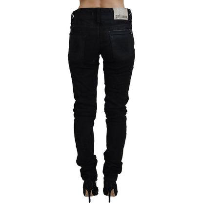 John Galliano Black Cotton Mid Waist Skinny Slim Fit Denim Jeans