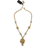 Dolce & Gabbana Gold Tone Floral Crystals Pink Embellished Necklace Necklace