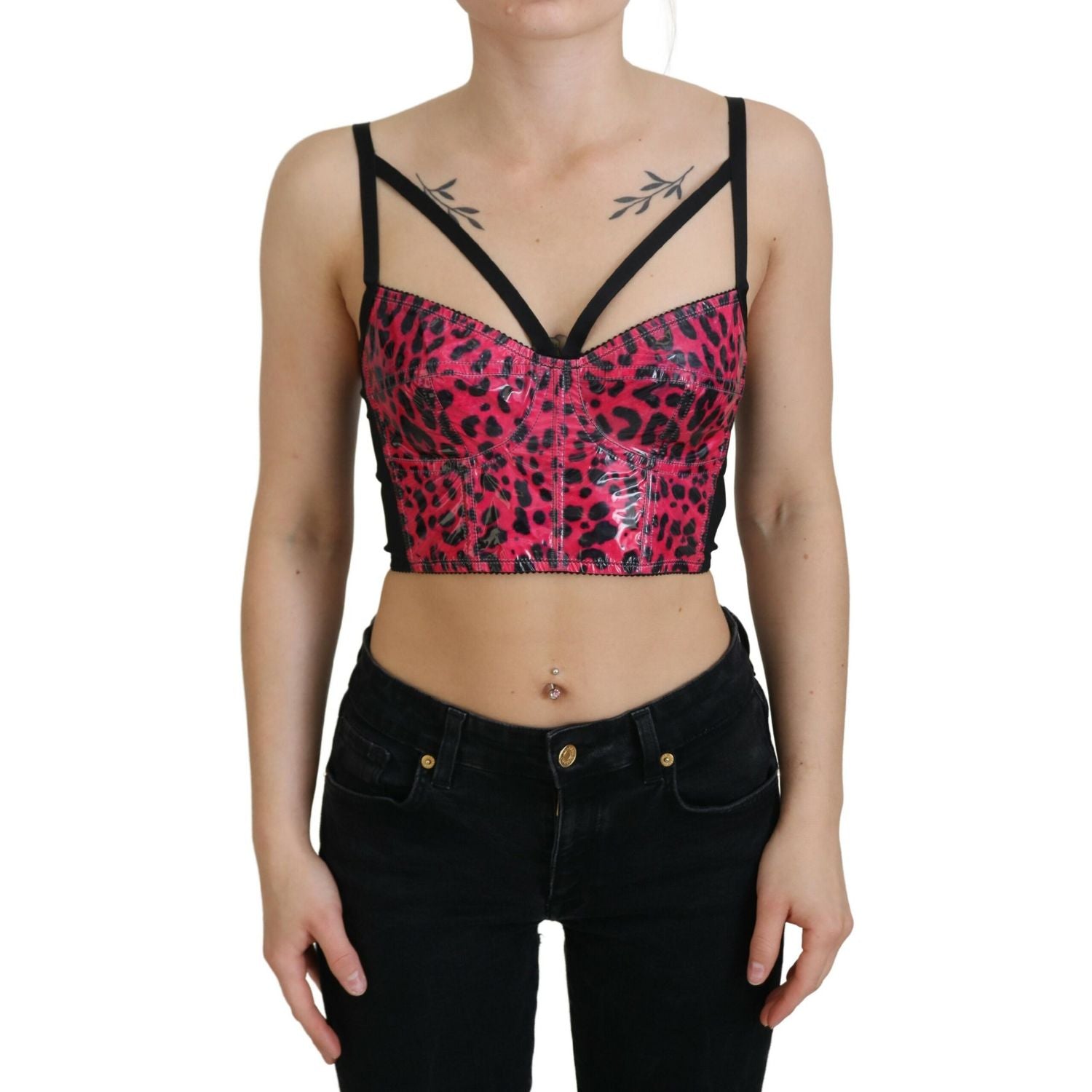 Dolce & Gabbana Pink Leopard Print Cropped Bustier Corset Top