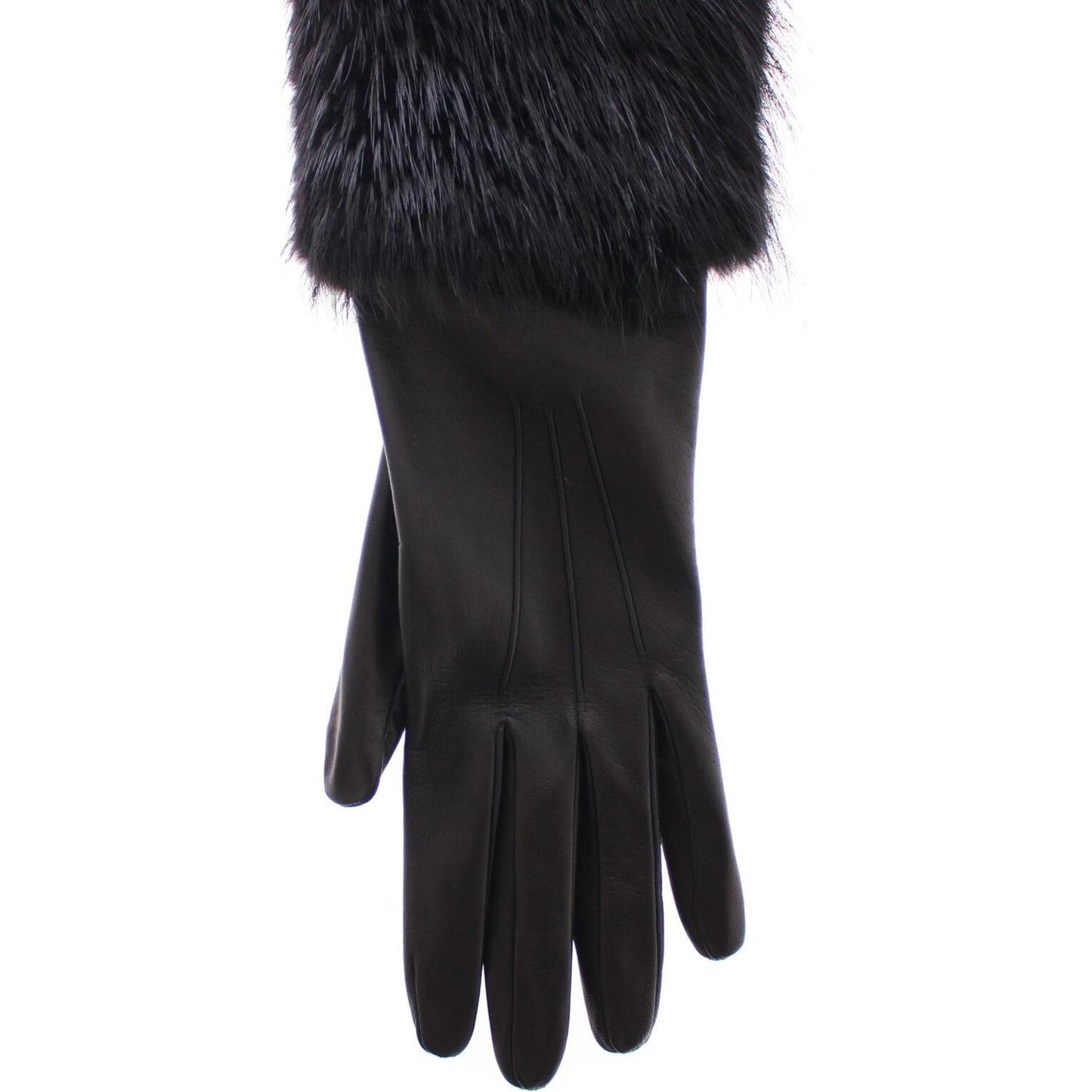 Dolce & Gabbana Black Beaver Fur Lambskin Leather Elbow Gloves