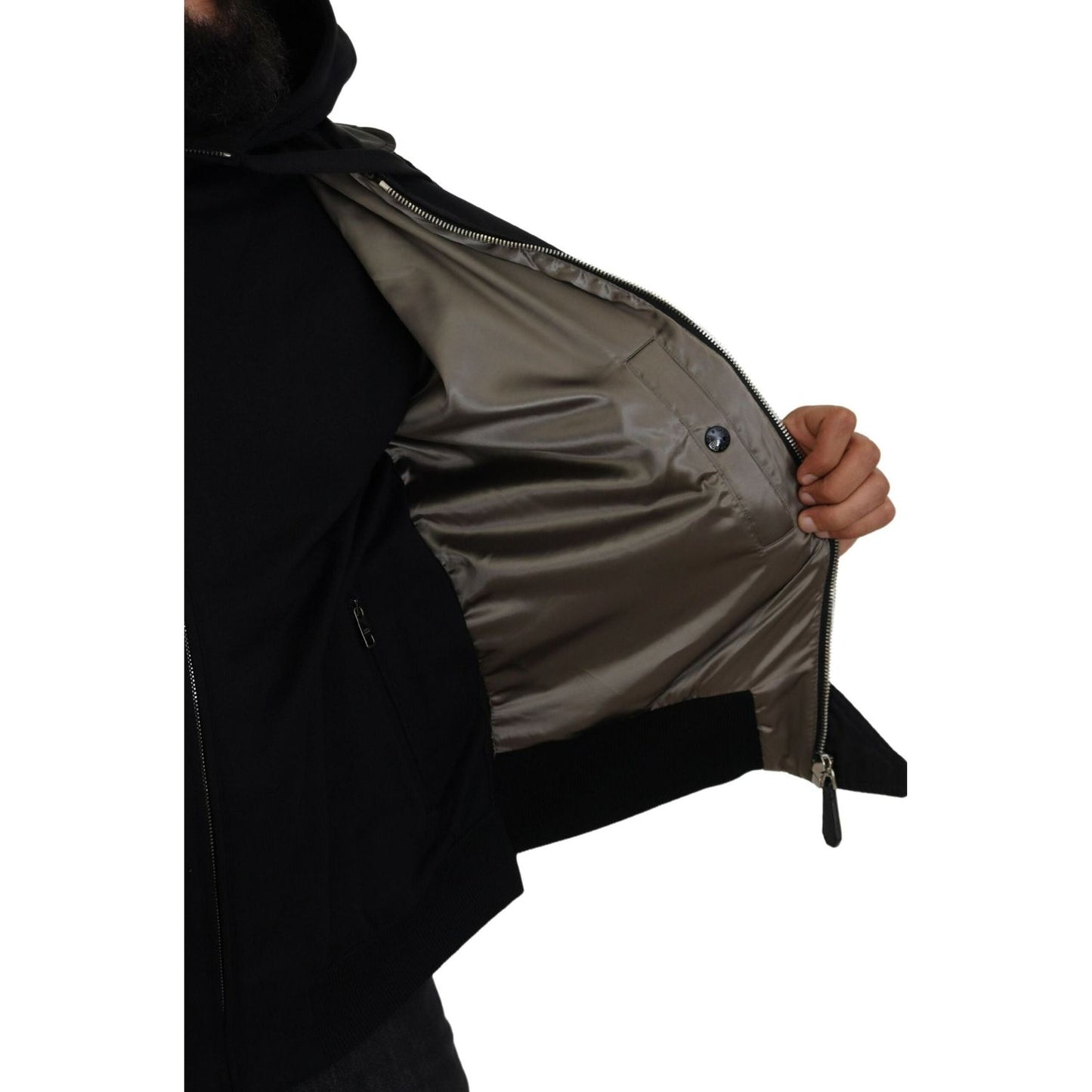 Dolce & Gabbana Black Nylon Hooded Full Zip Men Coat Jacket