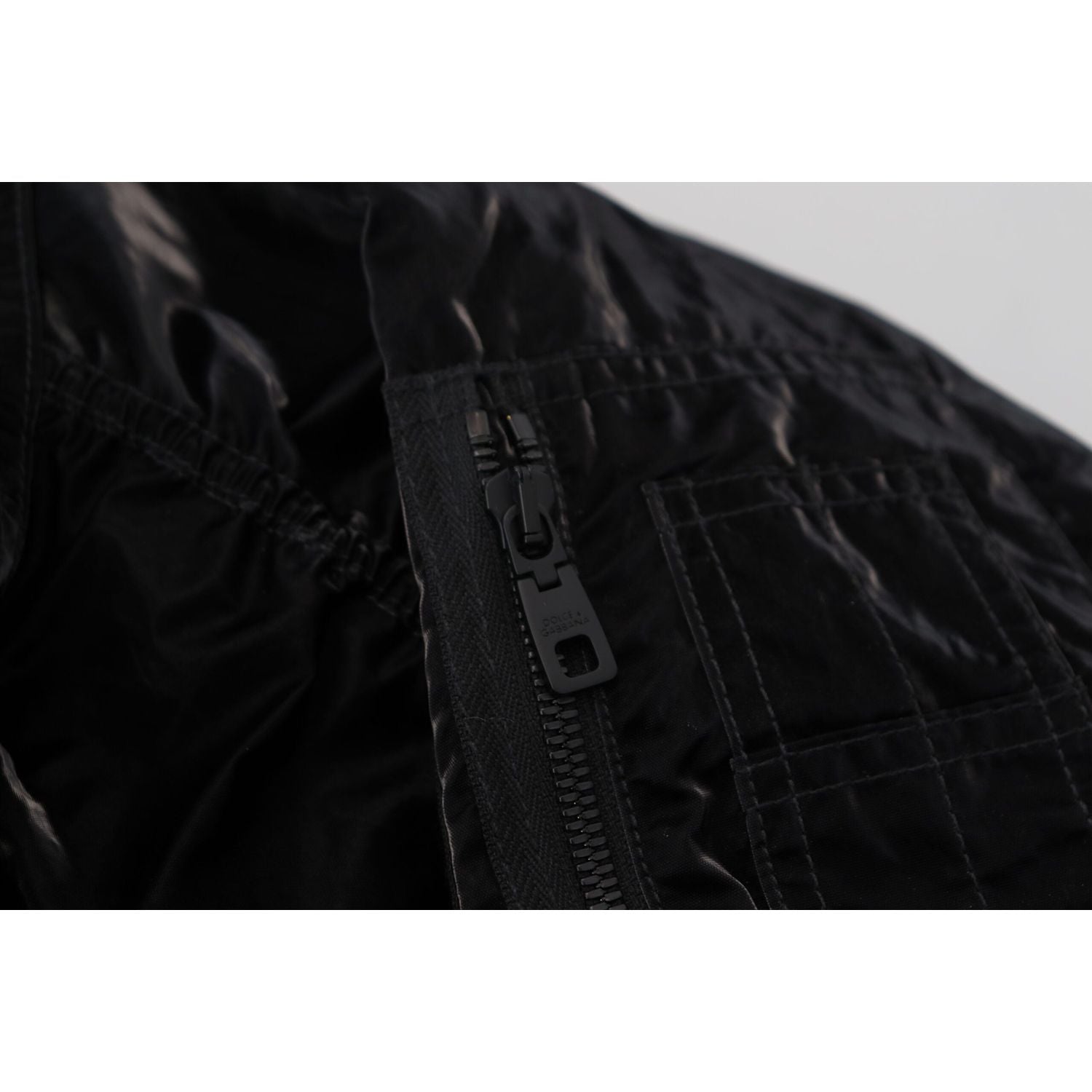 Dolce & Gabbana Black Nylon Hooded Full Zip Bomber Jacket