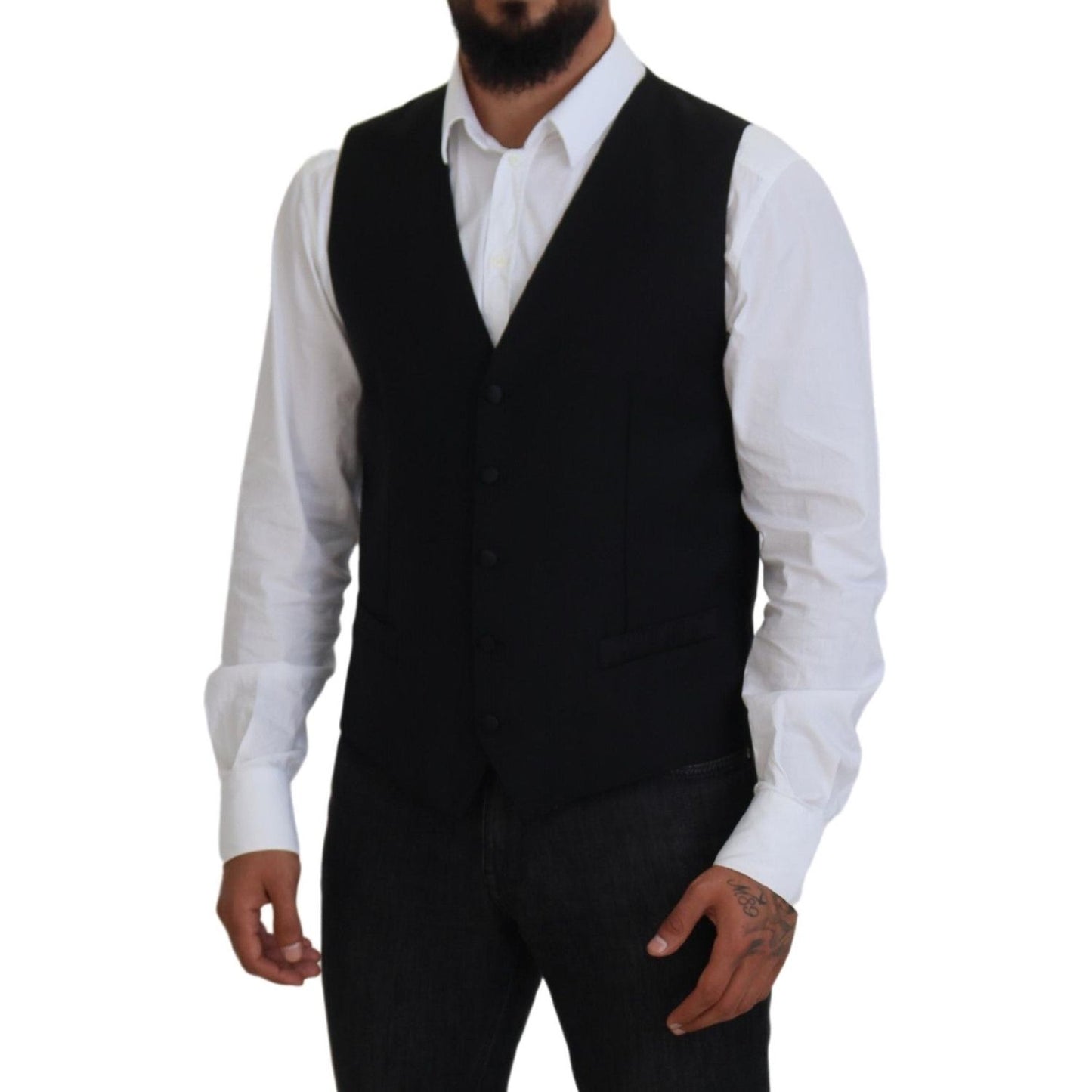 Dolce & Gabbana Black Virgin Wool Waistcoat Formal Vest