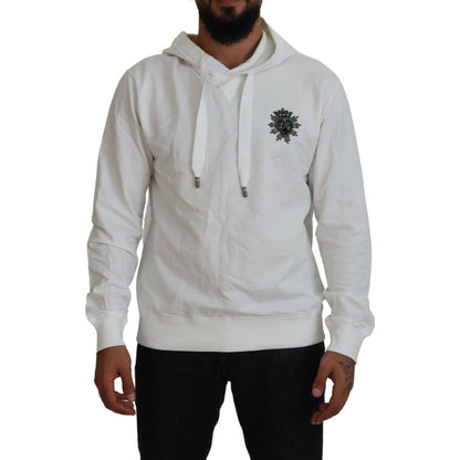 Dolce & Gabbana White Cotton Hooded Sweatshirt Logo Sweater