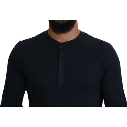 Dolce & Gabbana Blue Cotton Button Crewneck Pullover Sweater