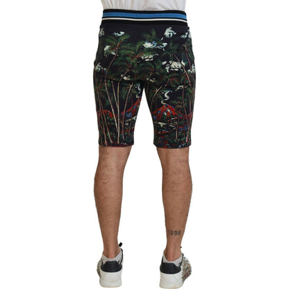 Dolce & Gabbana Black Cotton Volcano Print Casual Shorts