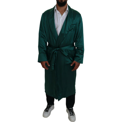 Dolce & Gabbana Green Silk Waist Belt Robe Sleepwear