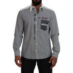 Dolce & Gabbana Black White Striped Printed Casual Cotton Shirt