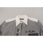 Dolce & Gabbana Black White Striped Printed Casual Cotton Shirt