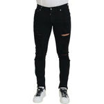 Dolce & Gabbana Black Slim Fit Tattered Denim Cotton Jeans