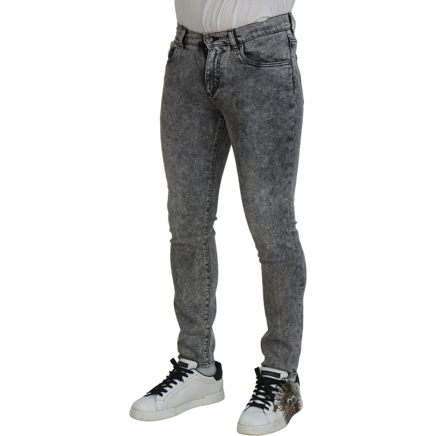 Dolce & Gabbana Grey Washed Cotton Slim Fit Men Denim Jeans