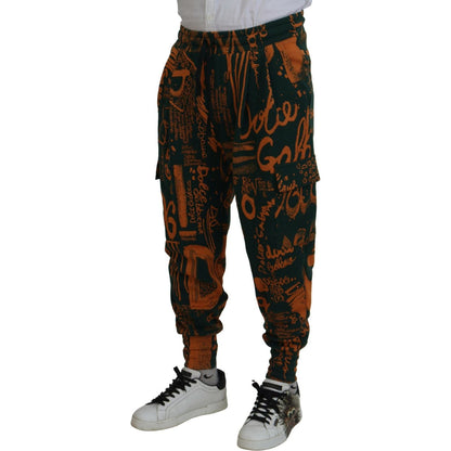 Dolce & Gabbana Multicolor Logo Print Silk Cargo Jogger Pants