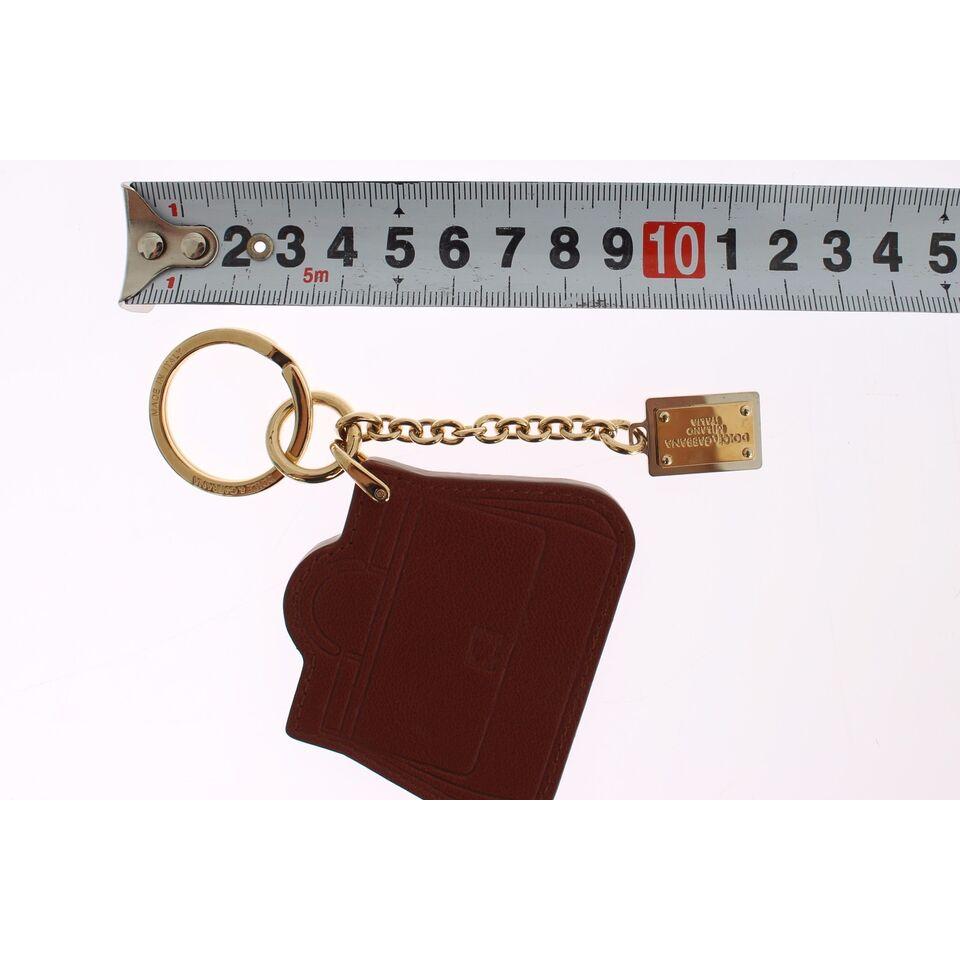 Dolce & Gabbana Brown Leather Miss SICILY Gold Finder Chain Keychain