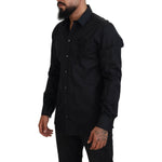 Dolce & Gabbana Black Roses Slim Fit Cotton Shirt