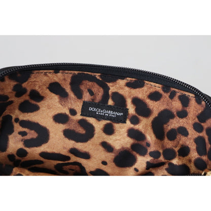 Dolce & Gabbana Blue Logo Print Hand Pouch Leopard Print Toiletry Bag