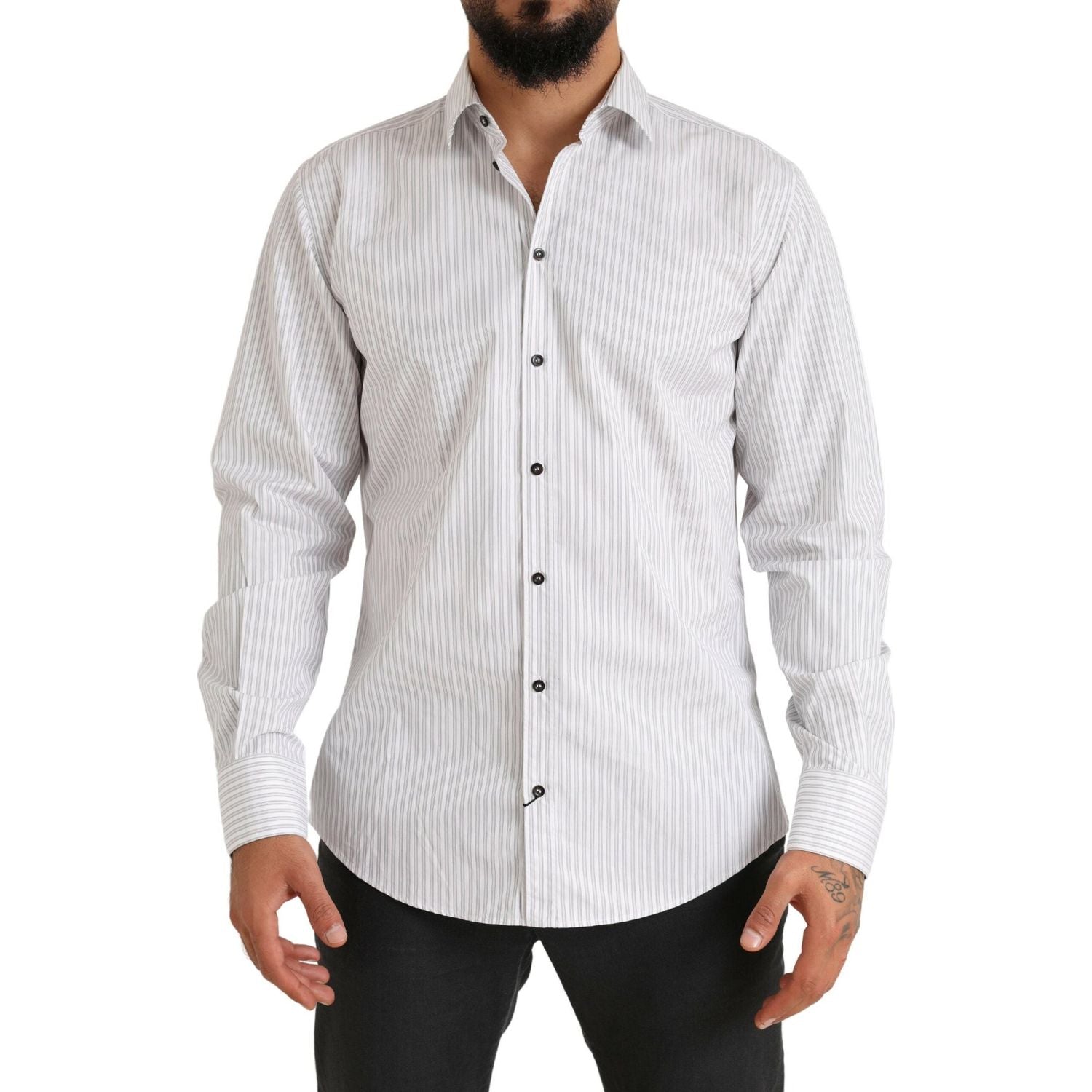 Dolce & Gabbana White MARTINI Cotton Stripe Dress Formal Shirt