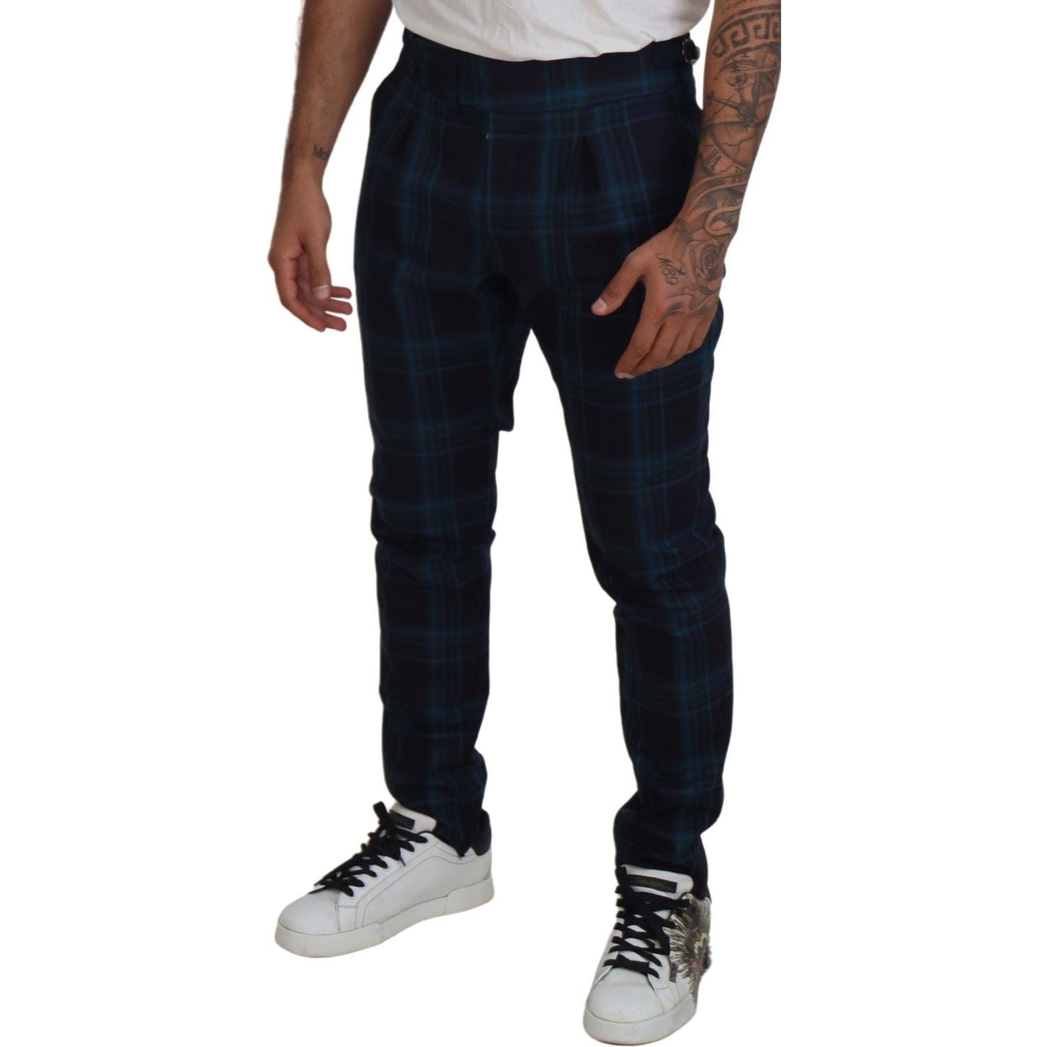 Dolce & Gabbana Blue Purple Plaid Wool Trousers Pants