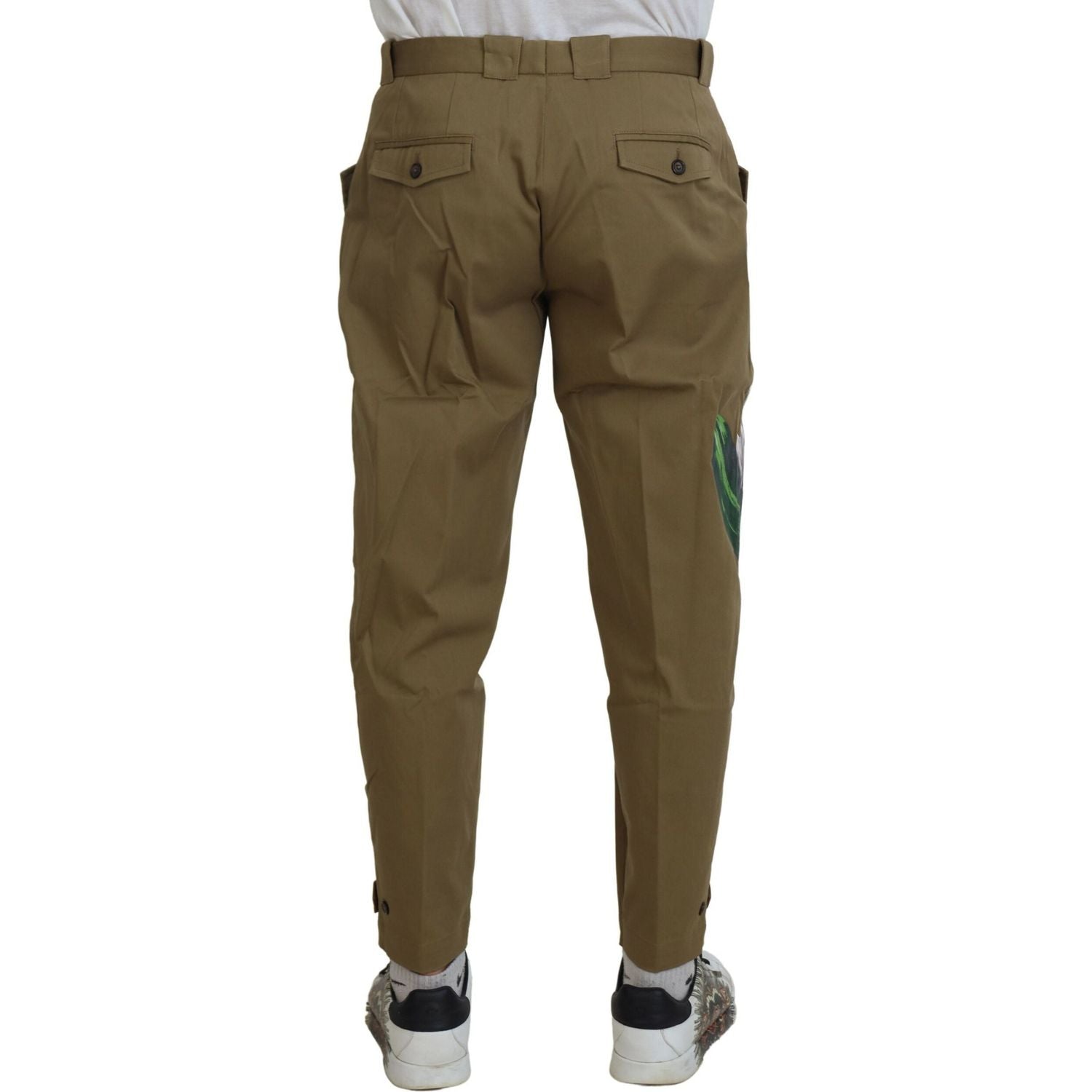 Dolce & Gabbana Beige Cotton Stretch Floral Chinos Pants