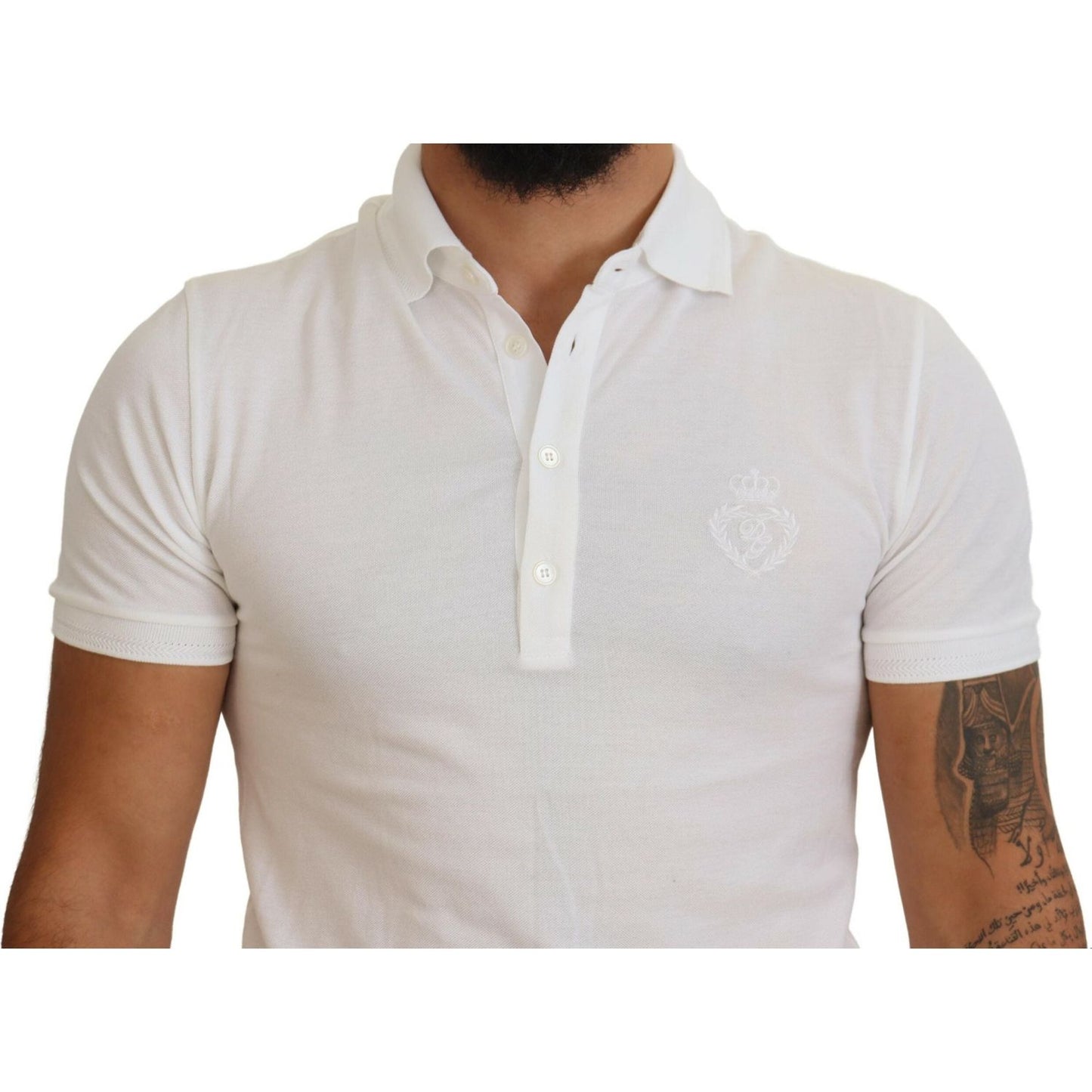 Dolce & Gabbana White Cotton Logo Short Sleeve Polo T-shirt