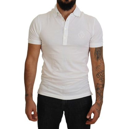 Dolce & Gabbana White Cotton Logo Short Sleeve Polo T-shirt