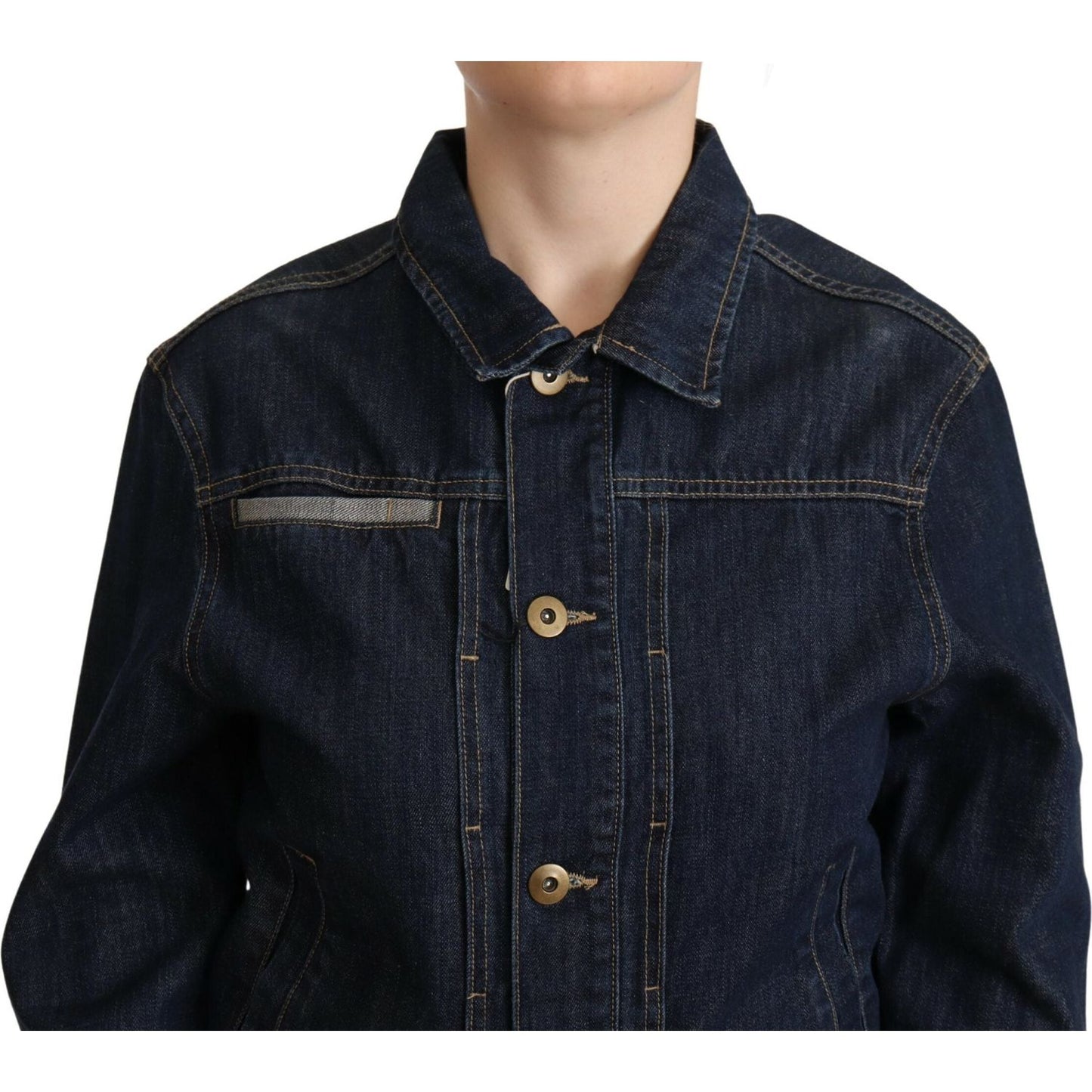Master Coat Dark Blue Button Down Long Sleeves Denim Jacket