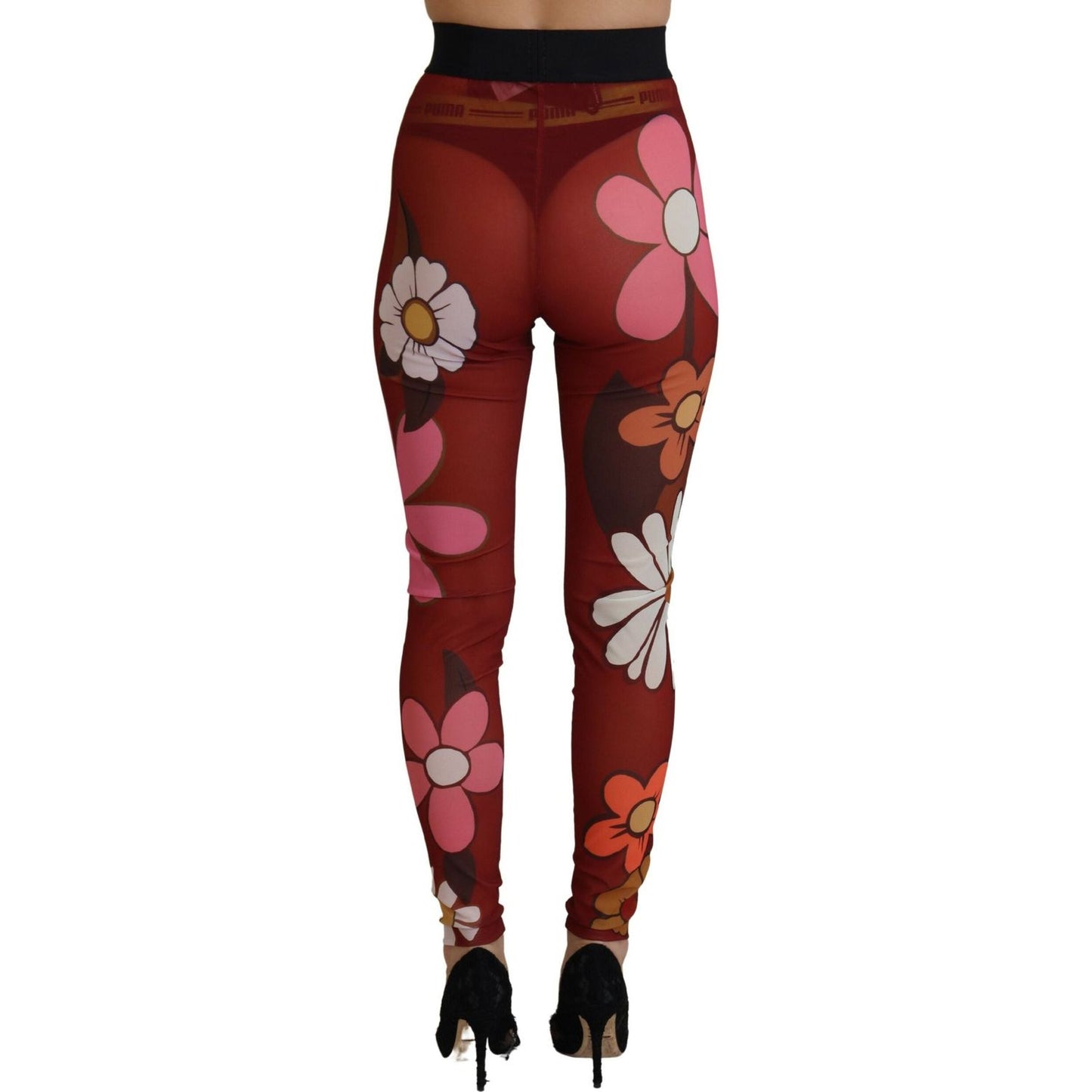 Dolce & Gabbana Red Floral Leggings Stretch Waist Pants