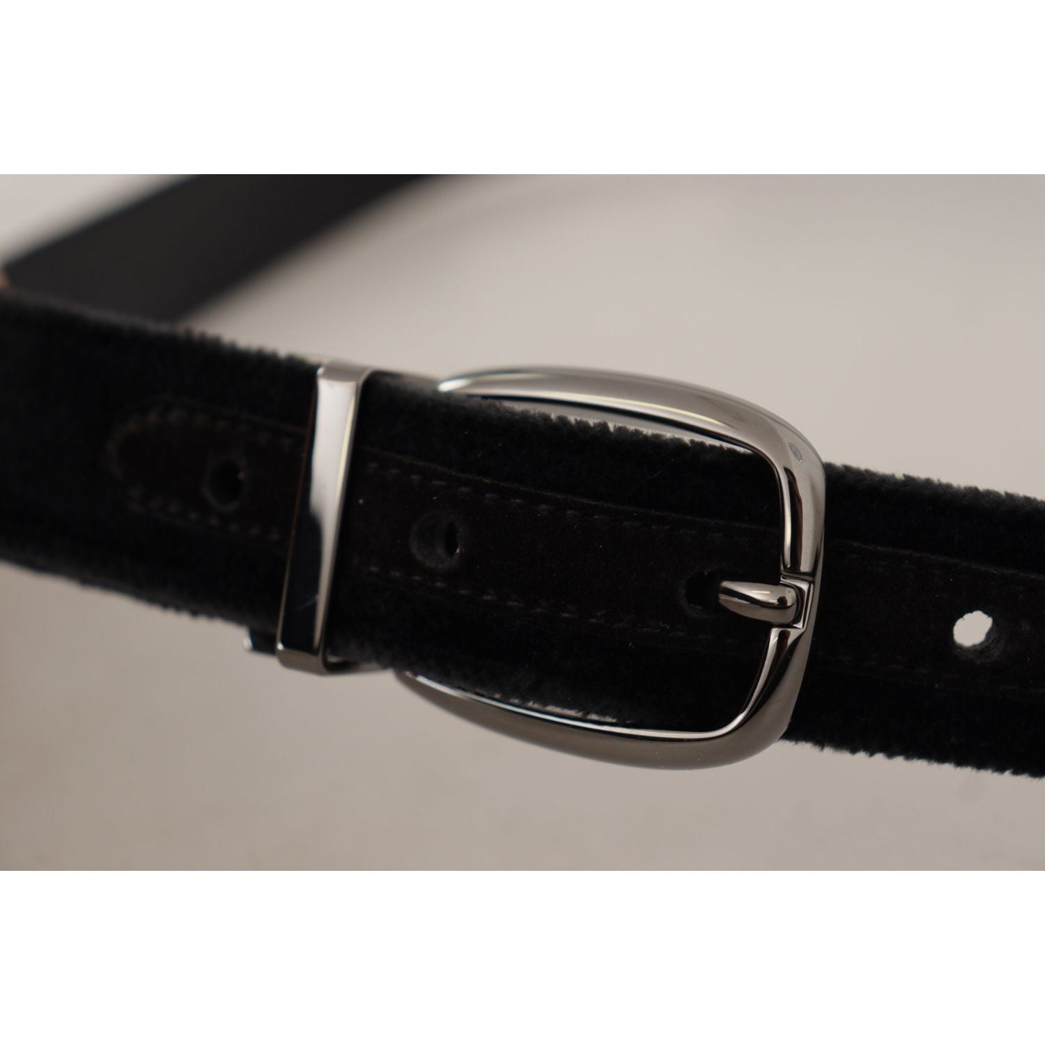 Dolce & Gabbana Black Velvet Classic Logo Engraved Metal Belt
