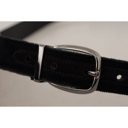 Dolce & Gabbana Black Velvet Classic Logo Engraved Metal Belt
