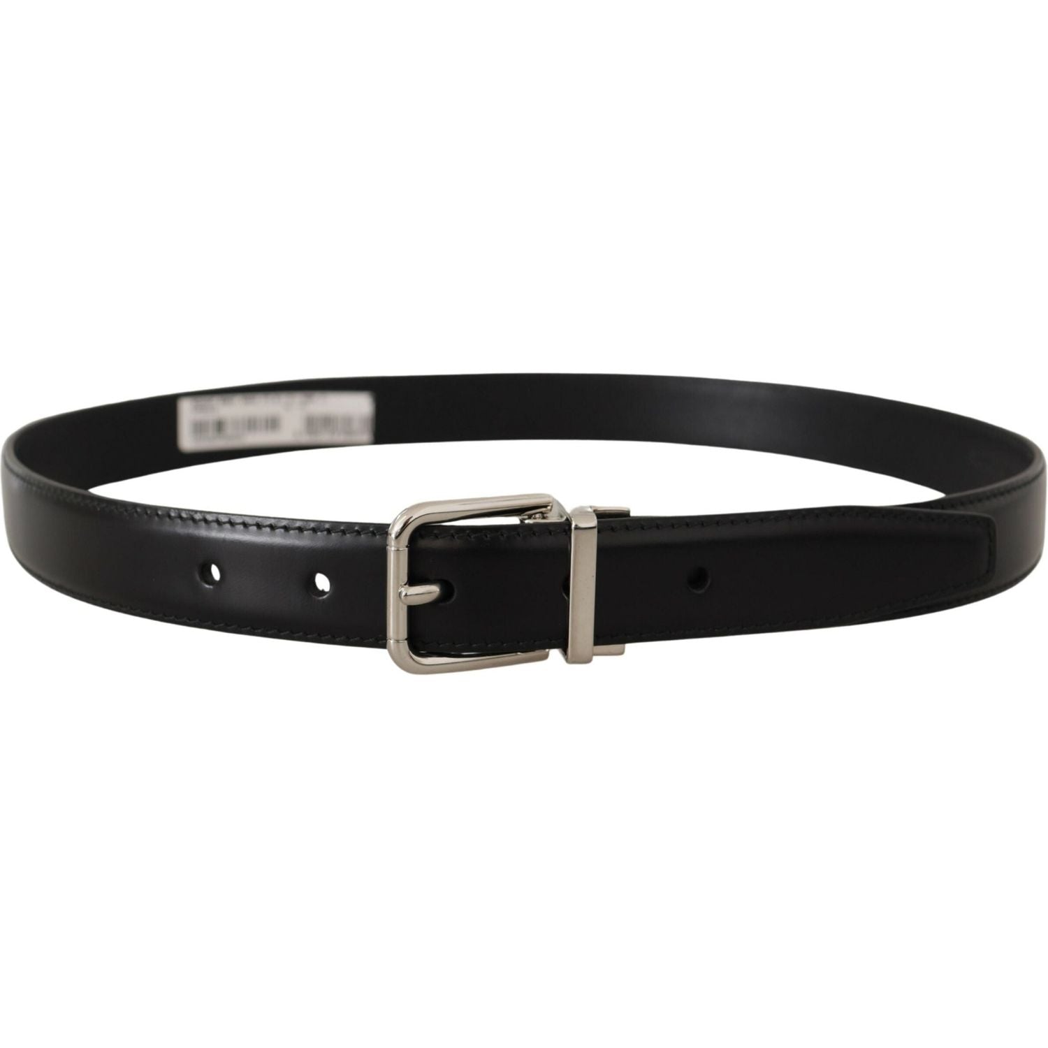 Dolce & Gabbana Black Calf Leather Logo Engraved Metal Buckle Belt