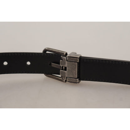 Dolce & Gabbana Black Plain Leather Vintage Logo Metal Buckle Belt