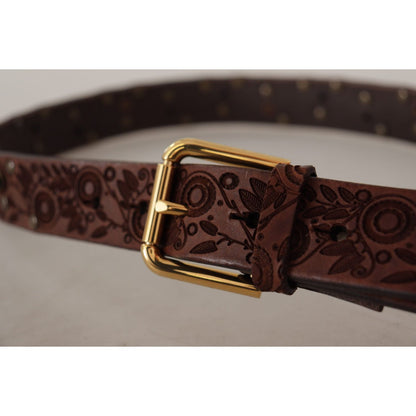 Dolce & Gabbana Brown Calf Leather Embossed Gold Metal Buckle