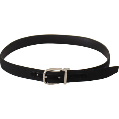 Dolce & Gabbana Belt Black Calf Leather Silver Tone Metal Buckle