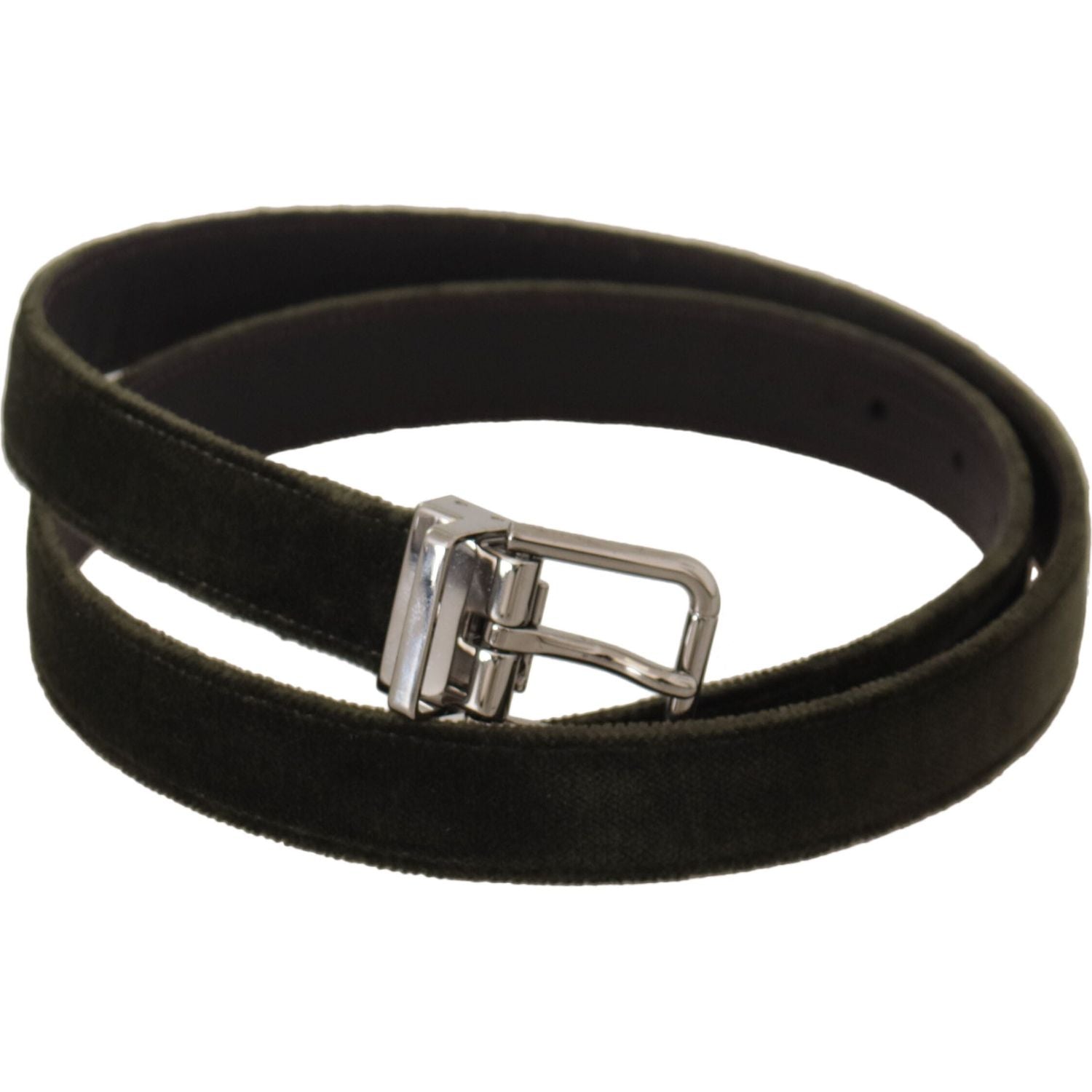 Dolce & Gabbana Green Velvet Silver Tone Metal Buckle Belt