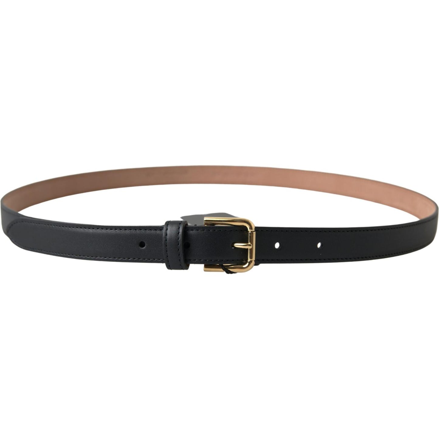 Dolce & Gabbana Black Leather Gold Tone Metal Buckle Belt
