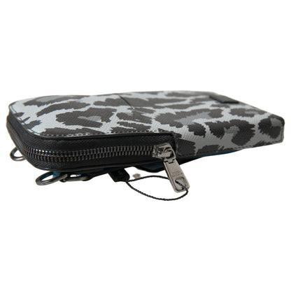 Dolce & Gabbana Gray Leopard Leather Men Purse Crossbody Sling Phone Bag