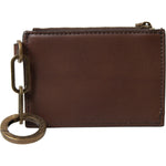 Dolce & Gabbana Brown Leather Zip Logo Keyring Coin Purse Wallet