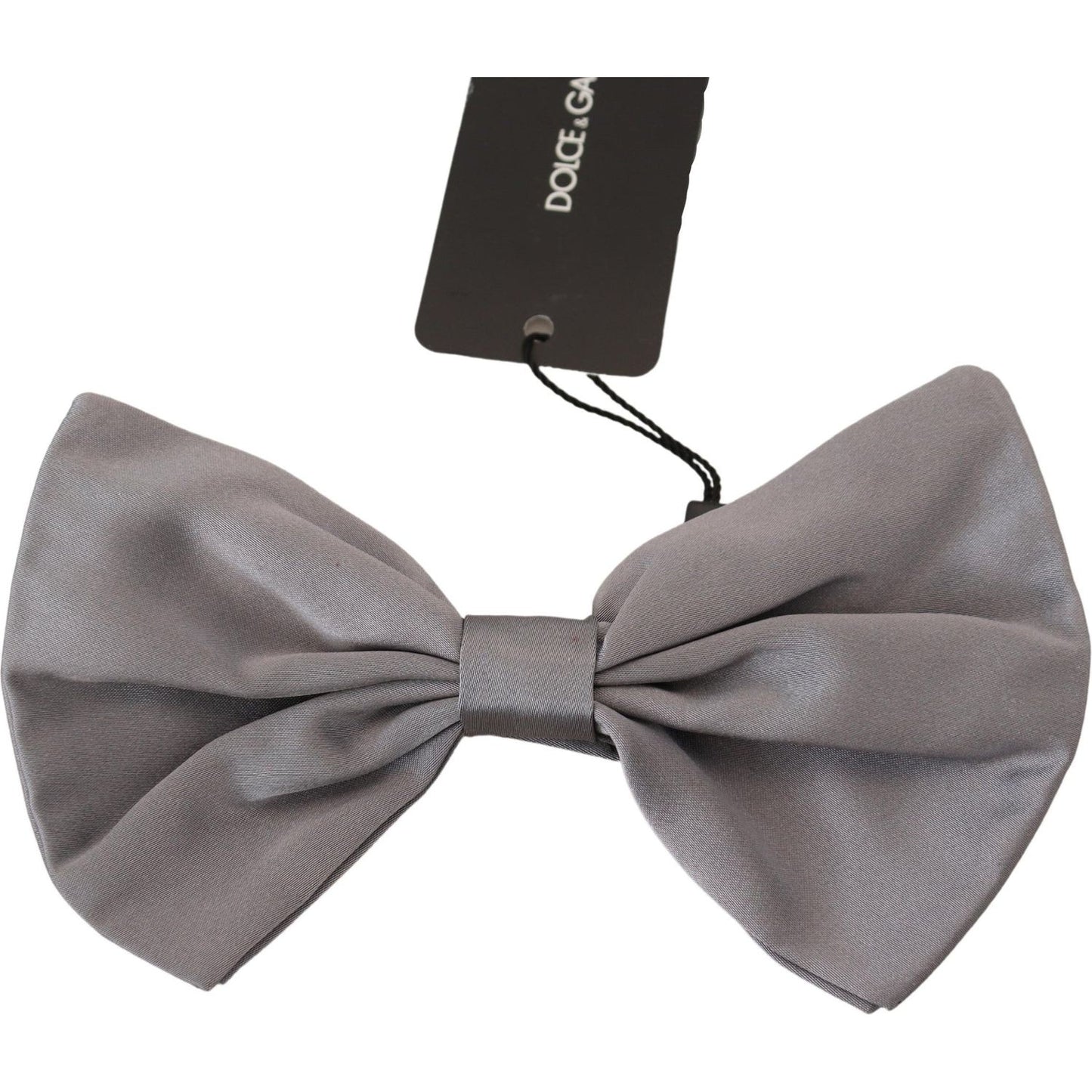 Dolce & Gabbana Bow Tie Men Silver Gray Silk Adjustable Neck Papillon