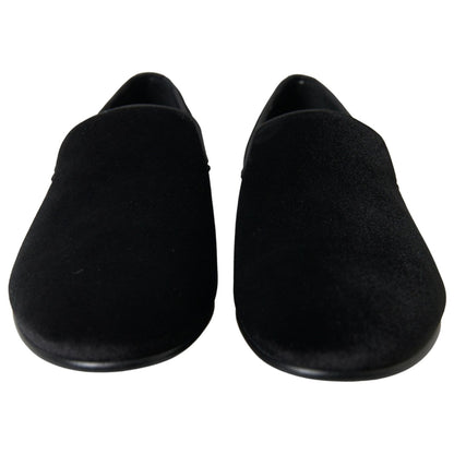 Dolce & Gabbana Black Velvet Loafers Formal Shoes