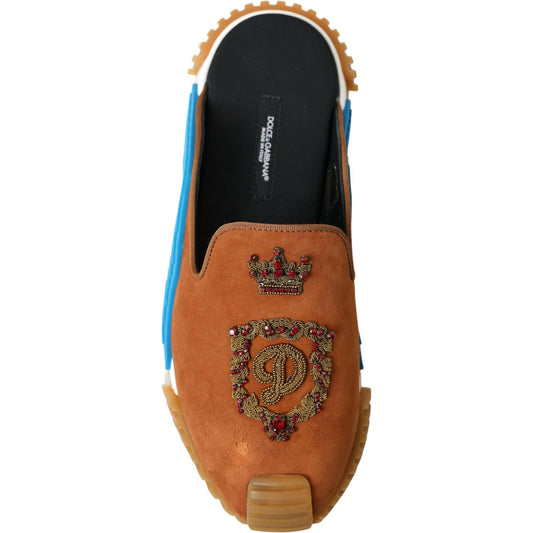 Dolce & Gabbana Brown Suede Crown Logo NS1 Slides Sandals