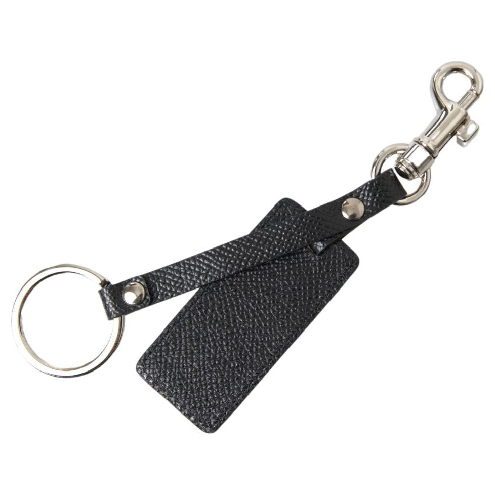 Dolce & Gabbana Black DG Logo Leather Silver Metal Keychain