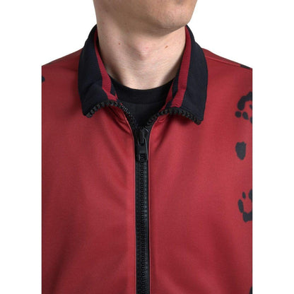 Dolce & Gabbana Red Leopard Polyester Bomber Full Zip Jacket