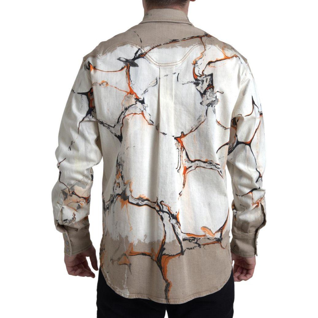 Dolce & Gabbana Multicolor Cotton Collared Denim Shirt