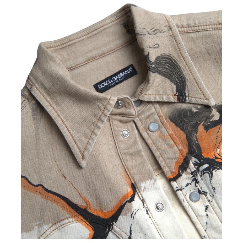 Dolce & Gabbana Multicolor Cotton Collared Denim Shirt