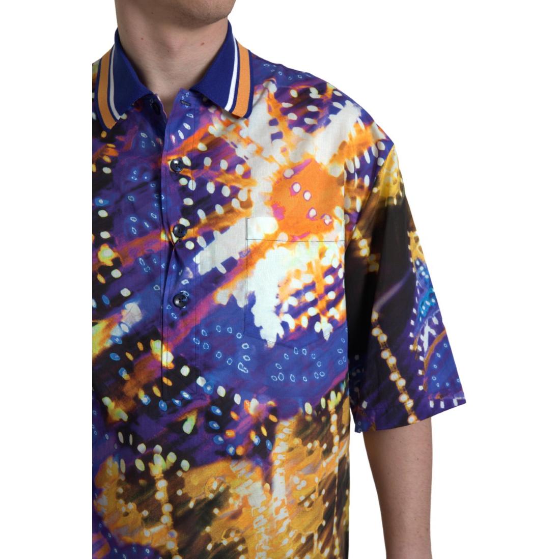 Dolce & Gabbana Luminaire Print Cotton Polo Top Men Shirt