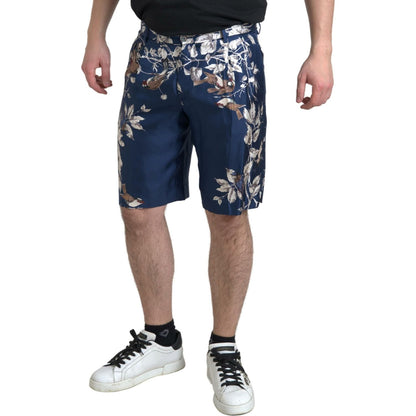 Dolce & Gabbana Blue Floral Print Silk Men Bermuda Shorts