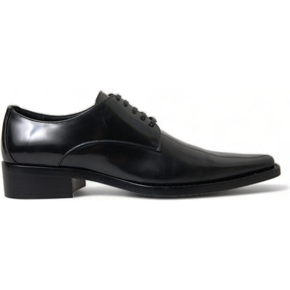 Dolce & Gabbana Black Leather Lace Up Formal Flats Shoes