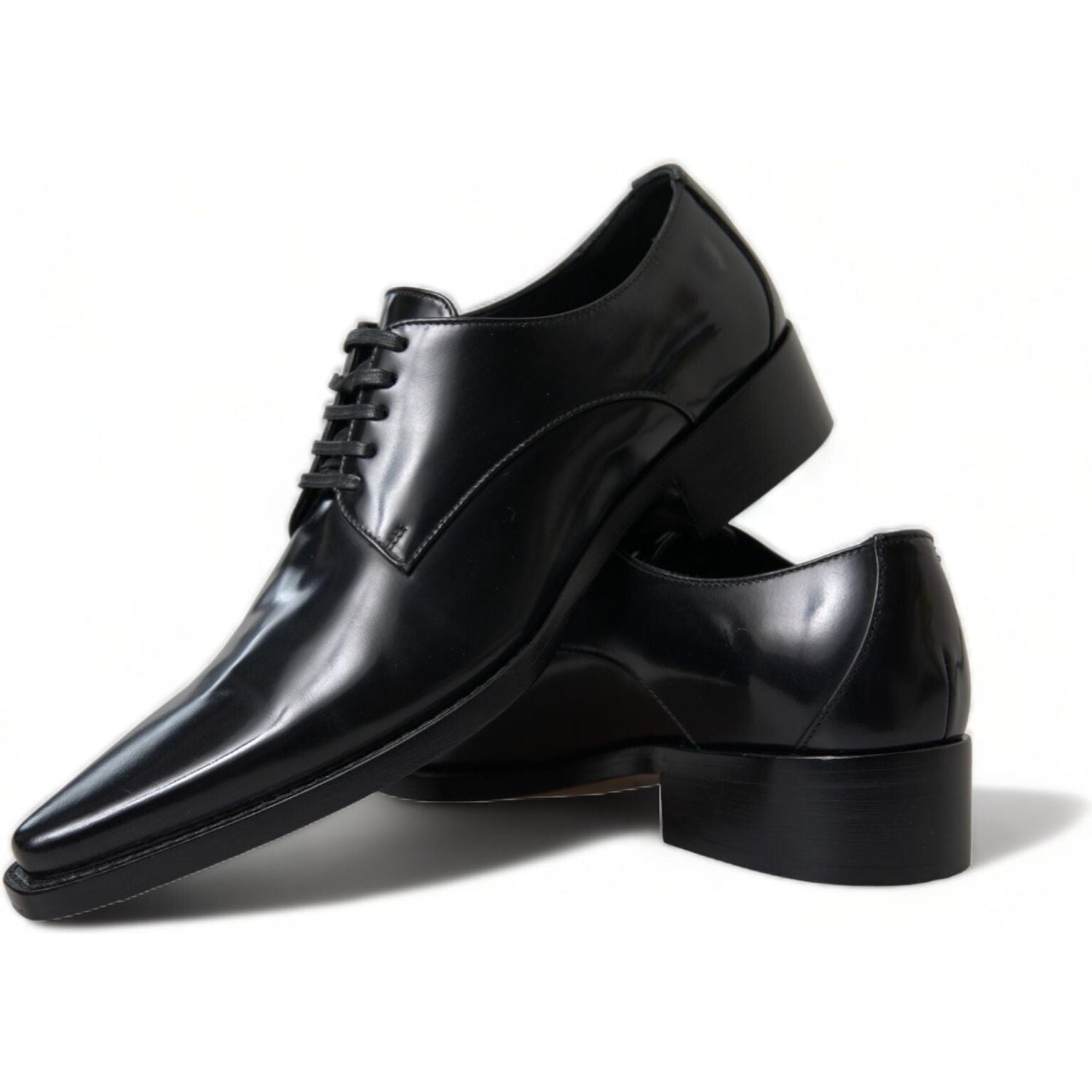 Dolce & Gabbana Black Leather Lace Up Formal Flats Shoes